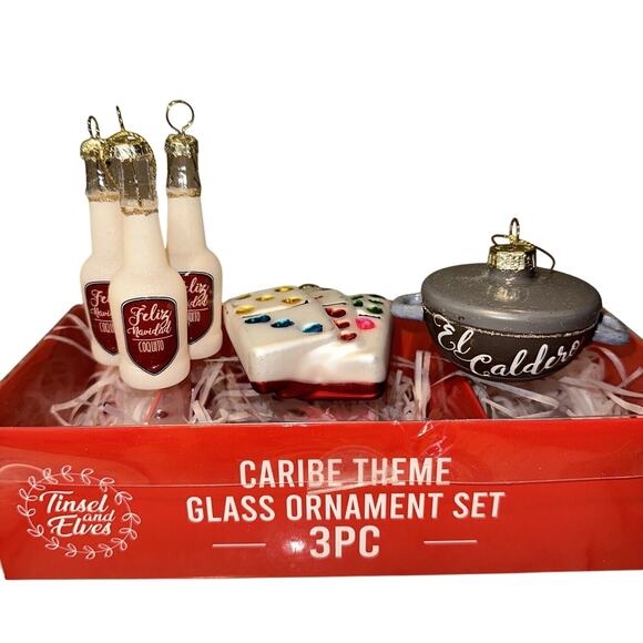 3 NEW Coquito Dominoes Caldero Hispanic Cuban Glass Ornament cafecito Dominican - Picture 1 of 11